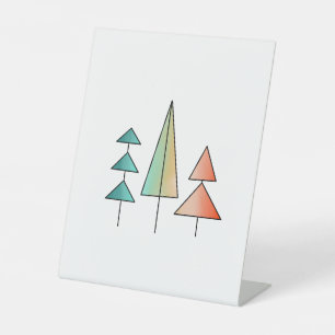 mid century modern rainbow trees blush teal simple pedestal sign