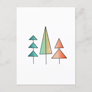 mid century modern rainbow trees blush teal simple postcard