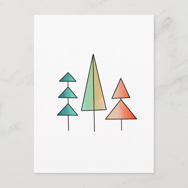 mid century modern rainbow trees blush teal simple postcard (Front)