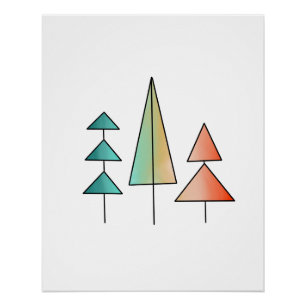 mid century modern rainbow trees blush teal simple poster