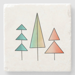 mid century modern rainbow trees blush teal simple stone coaster