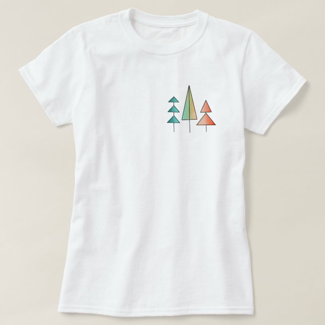 mid century modern rainbow trees blush teal simple T-Shirt (Design Front)