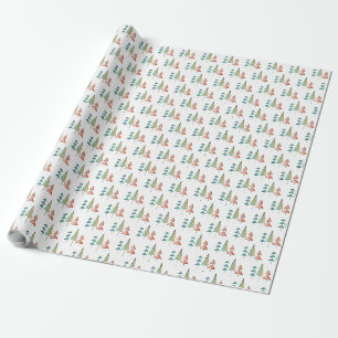 mid century modern rainbow trees blush teal simple wrapping paper