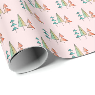mid century modern rainbow trees blush teal simple wrapping paper