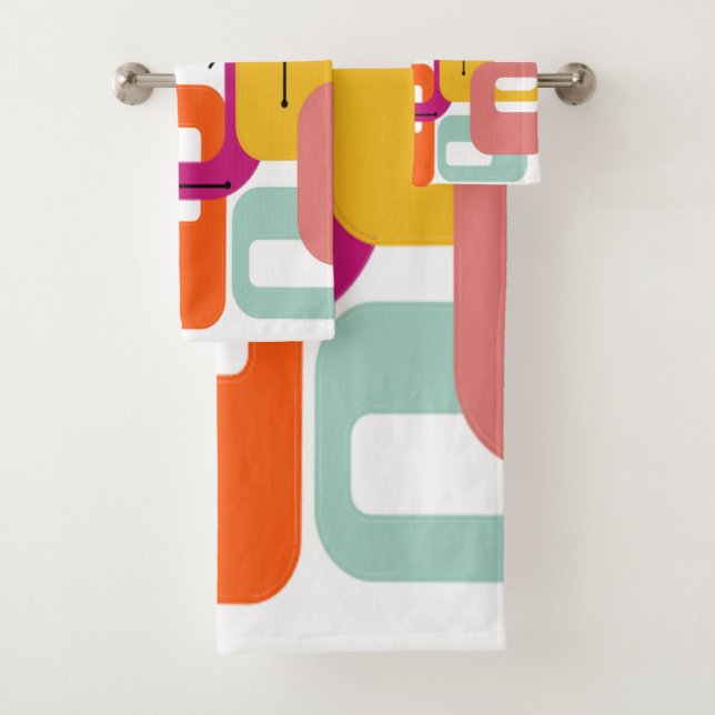 Mid-century Modern Rectangles Bath Towel Set (Insitu)