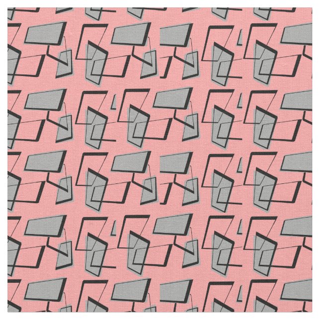 Mid-Century Modern Rectangles on PInk Fabric (Close Up)
