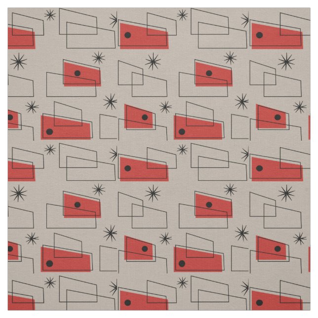 Mid-Century Modern Rectangles Red Fabric (Swatch)