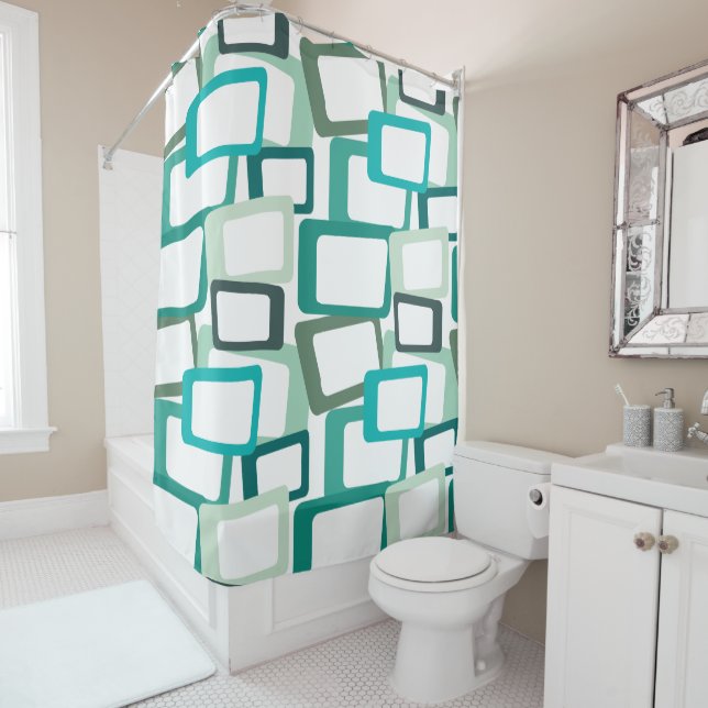 Mid-Century Modern Rectangles Shower Curtain (In Situ)