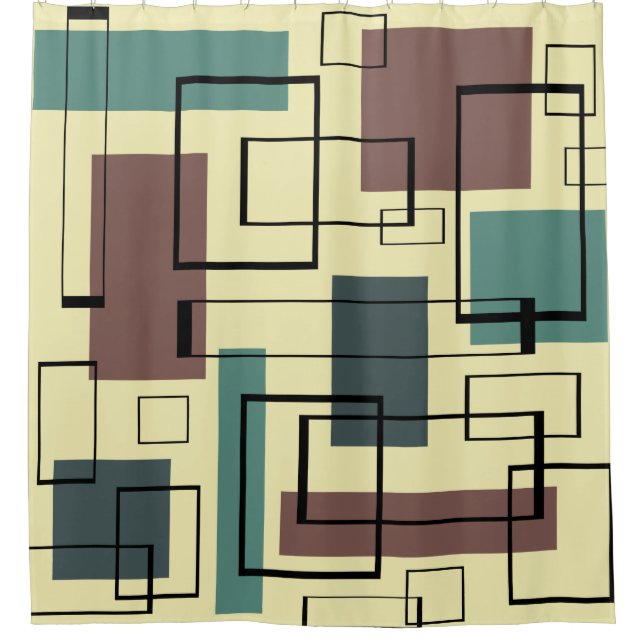 Mid Century Modern Rectangles Shower Curtain (Front)