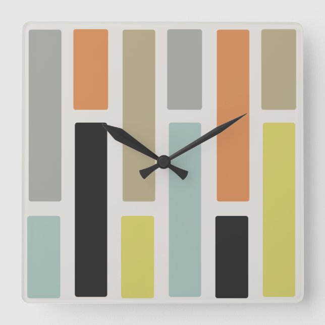 Mid Century Modern Rectangles Square Wall Clock (Front)
