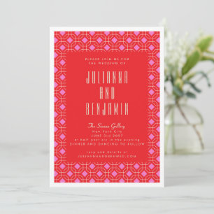 Mid Century Modern Red and Pink Geometric Wedding  Invitation