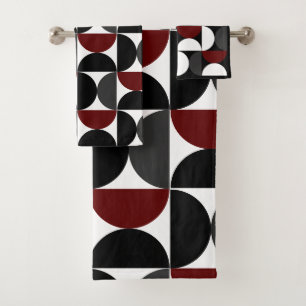 Mid-Century Modern Red Black and Grey  Bath Towel Set