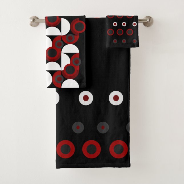 Mid-Century Modern red, black and grey Bath Towel Set (Insitu)