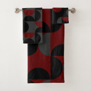Mid-Century Modern Red Black and Grey        Bath Towel Set