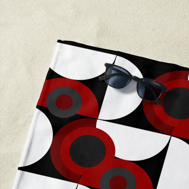 Mid-Century Modern red, black and grey   Beach Towel (In Situ)