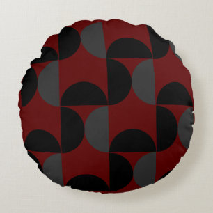 Mid-Century Modern Red Black and Grey Round Cushion