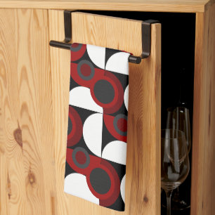Mid-Century Modern red, black and grey  Tea Towel