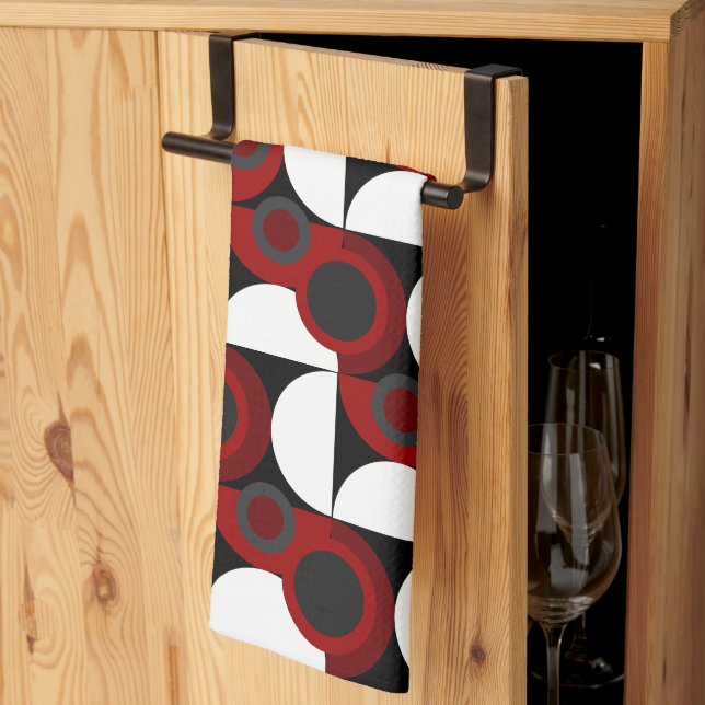 Mid-Century Modern red, black and grey  Tea Towel (Thirds Fold)
