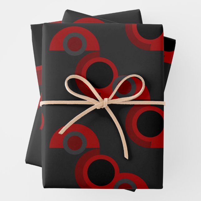 Mid-Century Modern red, black and grey       Wrapping Paper Sheet (In situ)