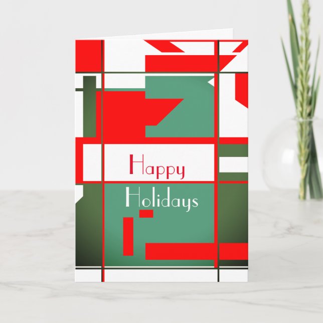 Mid-Century Modern Red Green Shades White Holiday Card (Front)