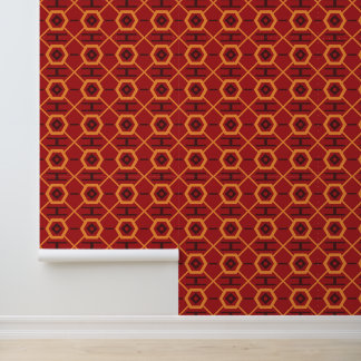 Mid Century Modern Red Hexagon Diamond Pattern Wallpaper