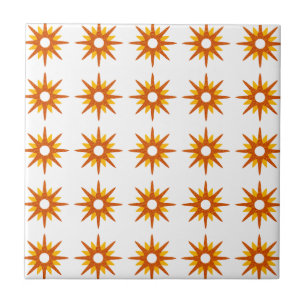 Mid-Century Modern Red-Orange Starburst Pattern Ceramic Tile