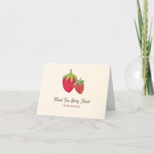 Mid-Century Modern Red Strawberry Hand-Illustrated Thank You Card