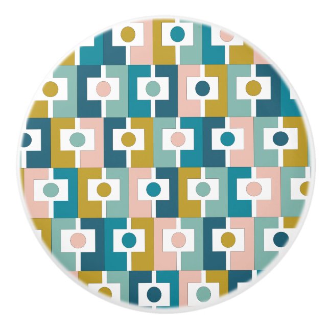 Mid-century Modern Rektangel Geometric Pattern  Ceramic Knob (Front)