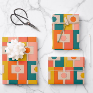 Mid Century Modern Rektangel Geometric Pattern Wrapping Paper Sheet