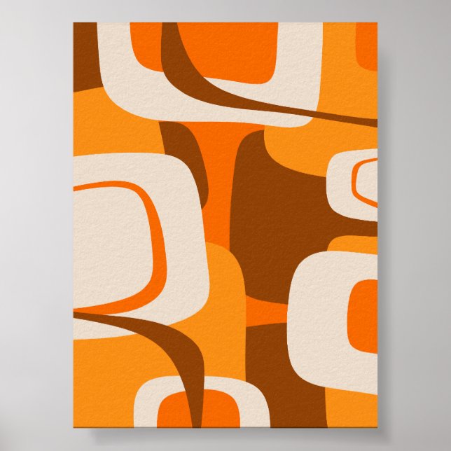 Mid Century Modern Retro Abstract 70s Orange Poster (Front)