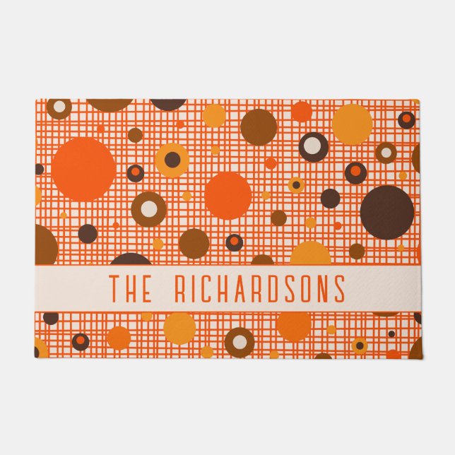 Mid Century Modern Retro Atomic Dots Personalised Doormat (Front)