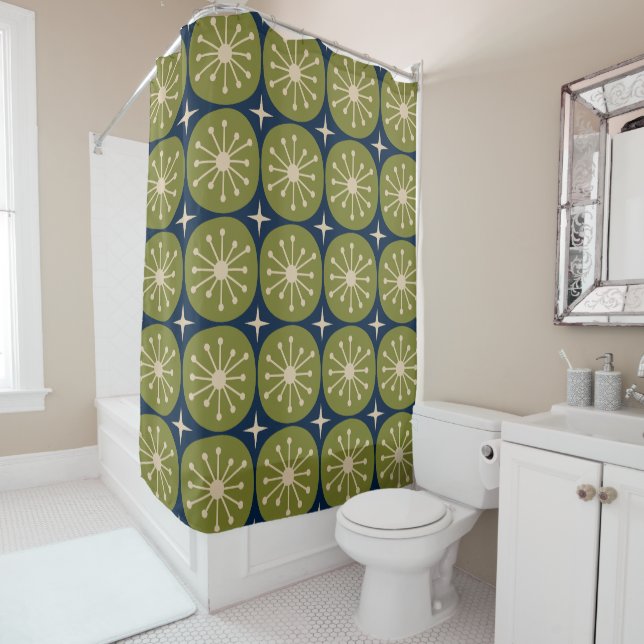 Mid Century Modern Retro Atomic Pattern Shower Curtain (In Situ)