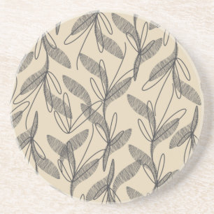Mid Century Modern Retro Botanical Grey Beige Coaster