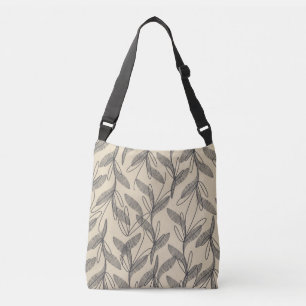 Mid Century Modern Retro Botanical Grey Beige Crossbody Bag