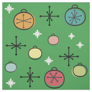 Mid Century Modern Retro Christmas Art Green Fabric