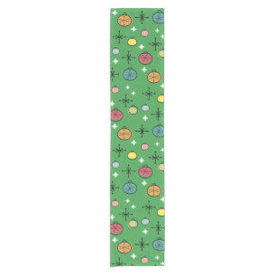 Mid Century Modern Retro Christmas Art Green Short Table Runner
