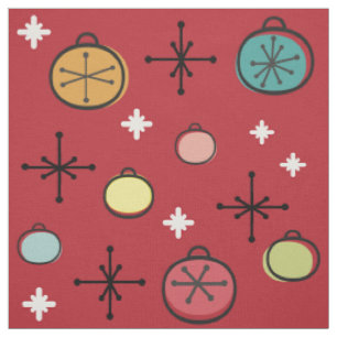 Mid Century Modern Retro Christmas Art Red Fabric