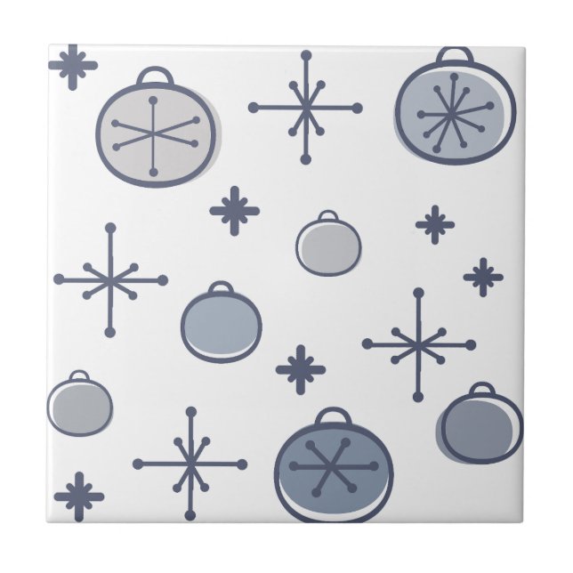 Mid Century Modern Retro Christmas Art Silver Ceramic Tile (Front)