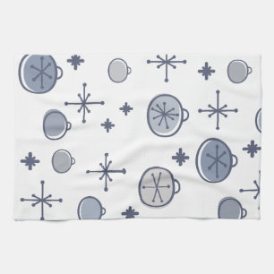 Mid Century Modern Retro Christmas Art Silver Tea Towel