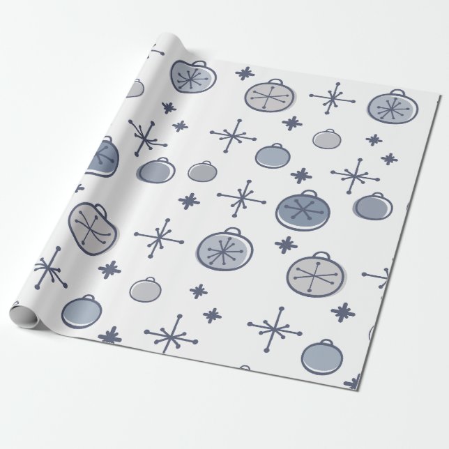 Mid Century Modern Retro Christmas Art Silver Wrapping Paper (Unrolled)