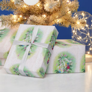 Mid Century Modern Retro Christmas Bells Holly Wrapping Paper