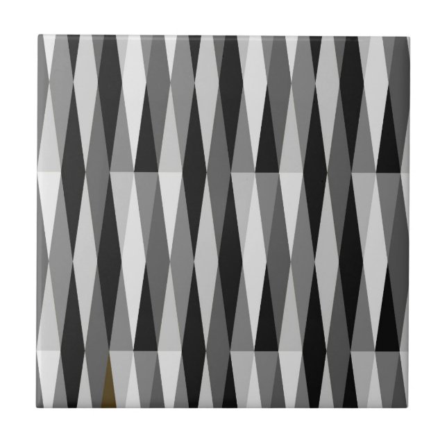 Mid Century Modern Retro Diamond Black White Grey Ceramic Tile (Front)