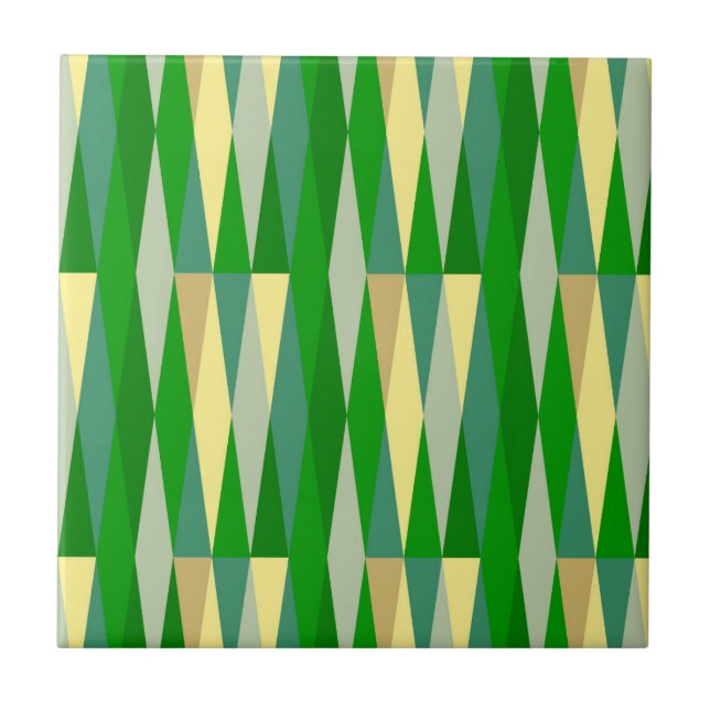 Mid Century Modern Retro Diamond Green Yellow Ceramic Tile (Front)