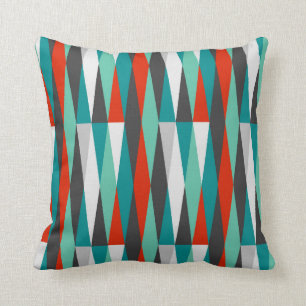 Mid Century Modern Retro Diamond Teal Aqua Red  Cushion