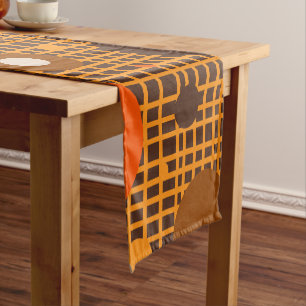 Mid Century Modern Retro Dots Pattern Brown Orange Short Table Runner