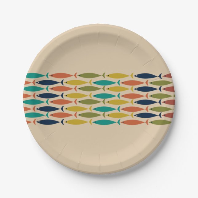 Mid Century Modern Retro Fish  Paper Plate (Front)