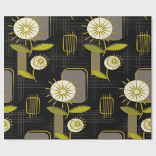 Mid Century Modern, Retro, Floral Pattern Wrapping Paper
