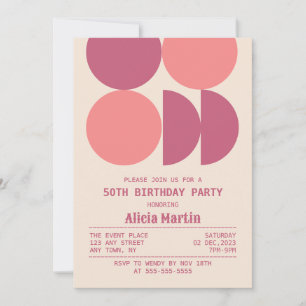 Mid Century Modern Retro Geometric Beige Birthday Invitation