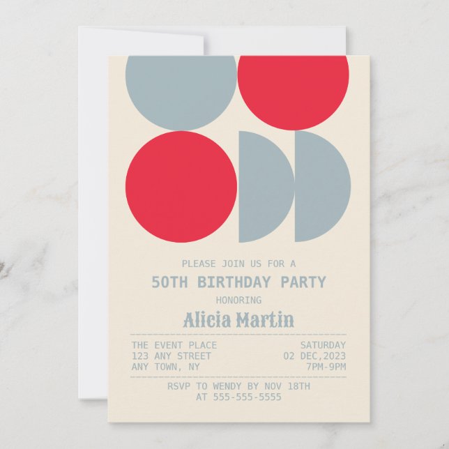 Mid Century Modern Retro Geometric Birthday Invitation (Front)