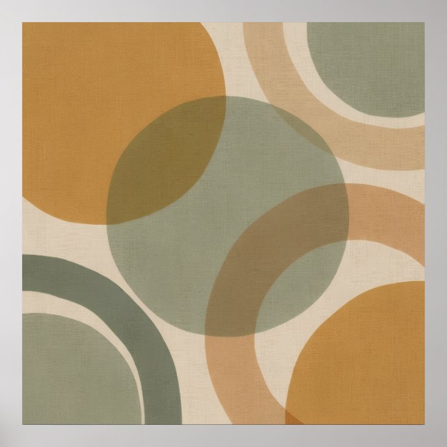 Mid Century Modern Retro Geometric Circles Ochre S Poster (Front)